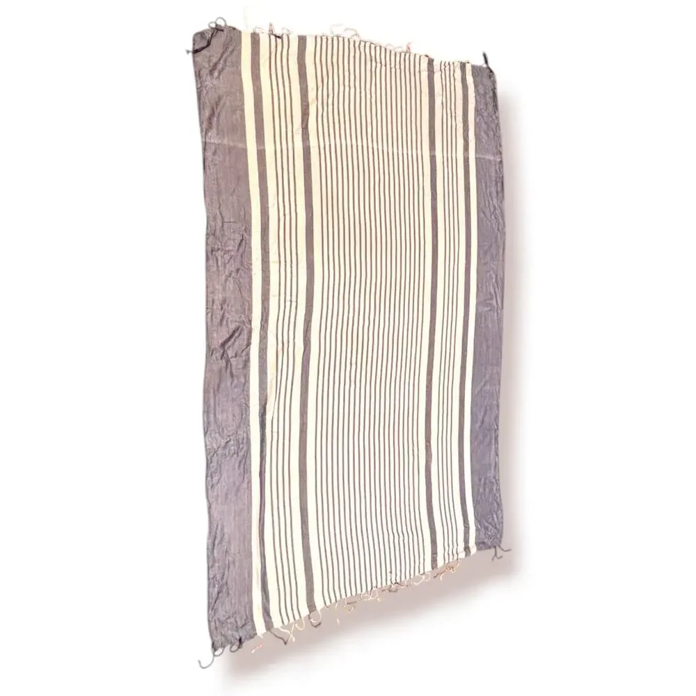 Blue White Striped Tassel Fringe Scarf Shawl Wrap‎ Lightweight Boho Coastal